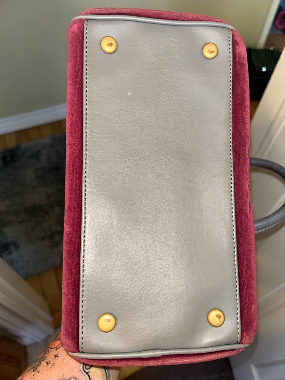 Juicy Couture Burgundy Velvet Satchel with Gray Leather Trim - Picture 8 of 10